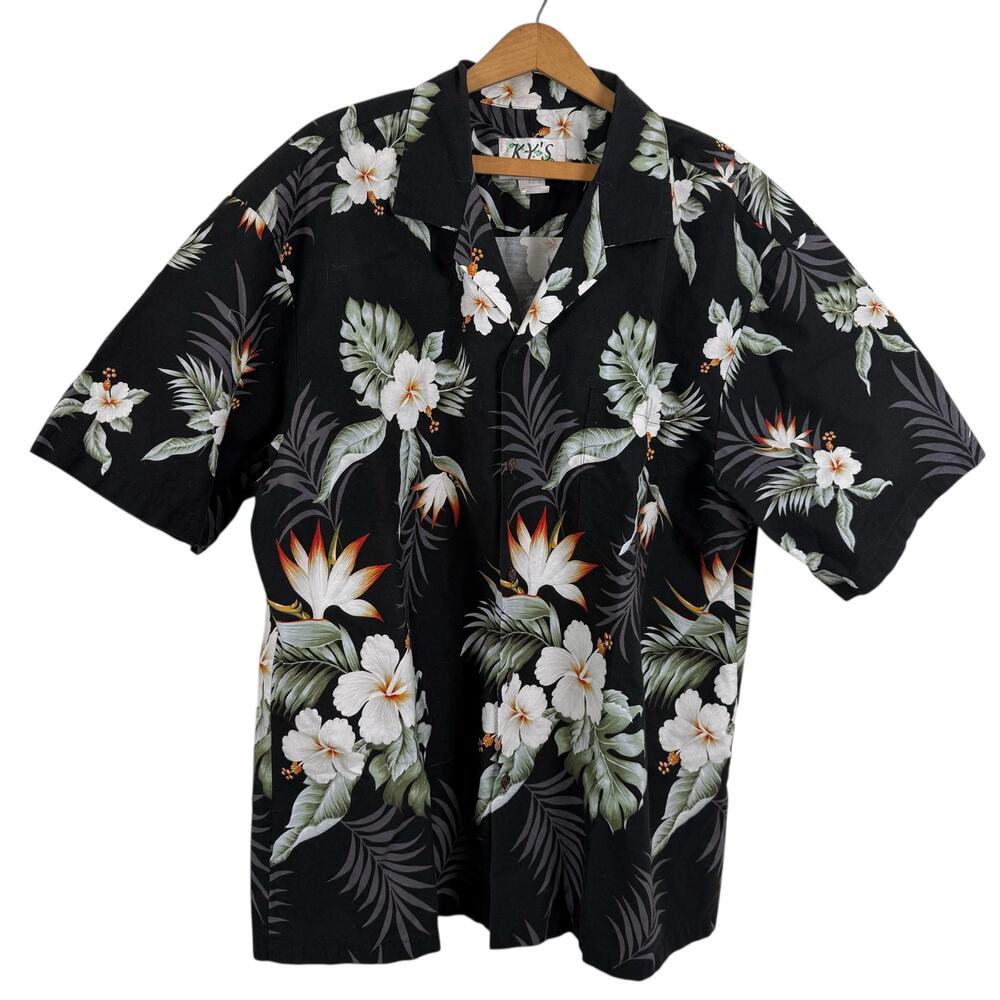 Vintage KY'S Mens Hawaiian Button Down Shirt 2XL Beach Travel Vacation Cruise